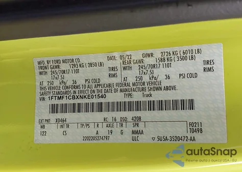 2022 Ford F-150 Xl from USA, damaged, VIN 1FTMF1CBXNKE01540